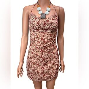 Beginning Boutique Light Beige and Brown Floral Strappy Mini Dress Size 8